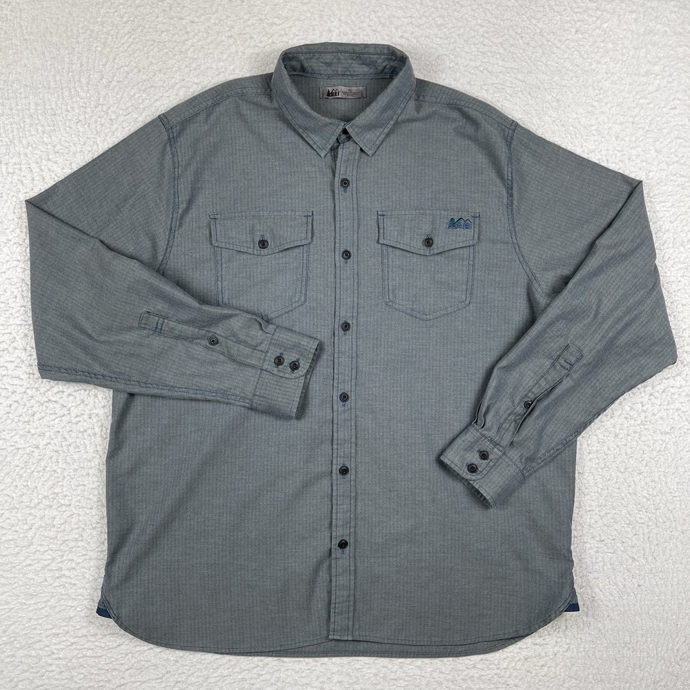 REI Shirt Mens XL Gray Blue Outdoors Travel Vacation Workwear Camping Wilderness